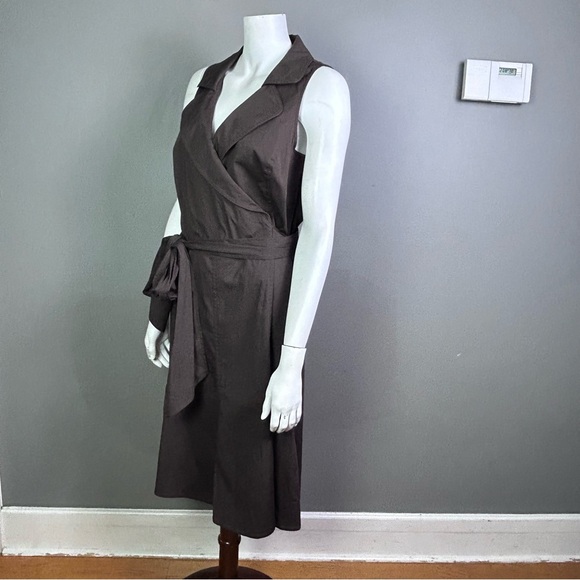 Ann Taylor wrap dress size 16 brown shirt dress sleeveless work office longline - Picture 3 of 9